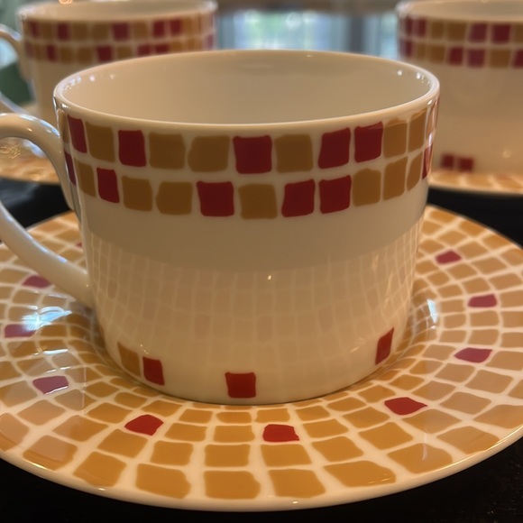 Red & Gold Mosaic Cup & Saucer by Bridget Dobson - Set of 3 - Picture 3 of 9